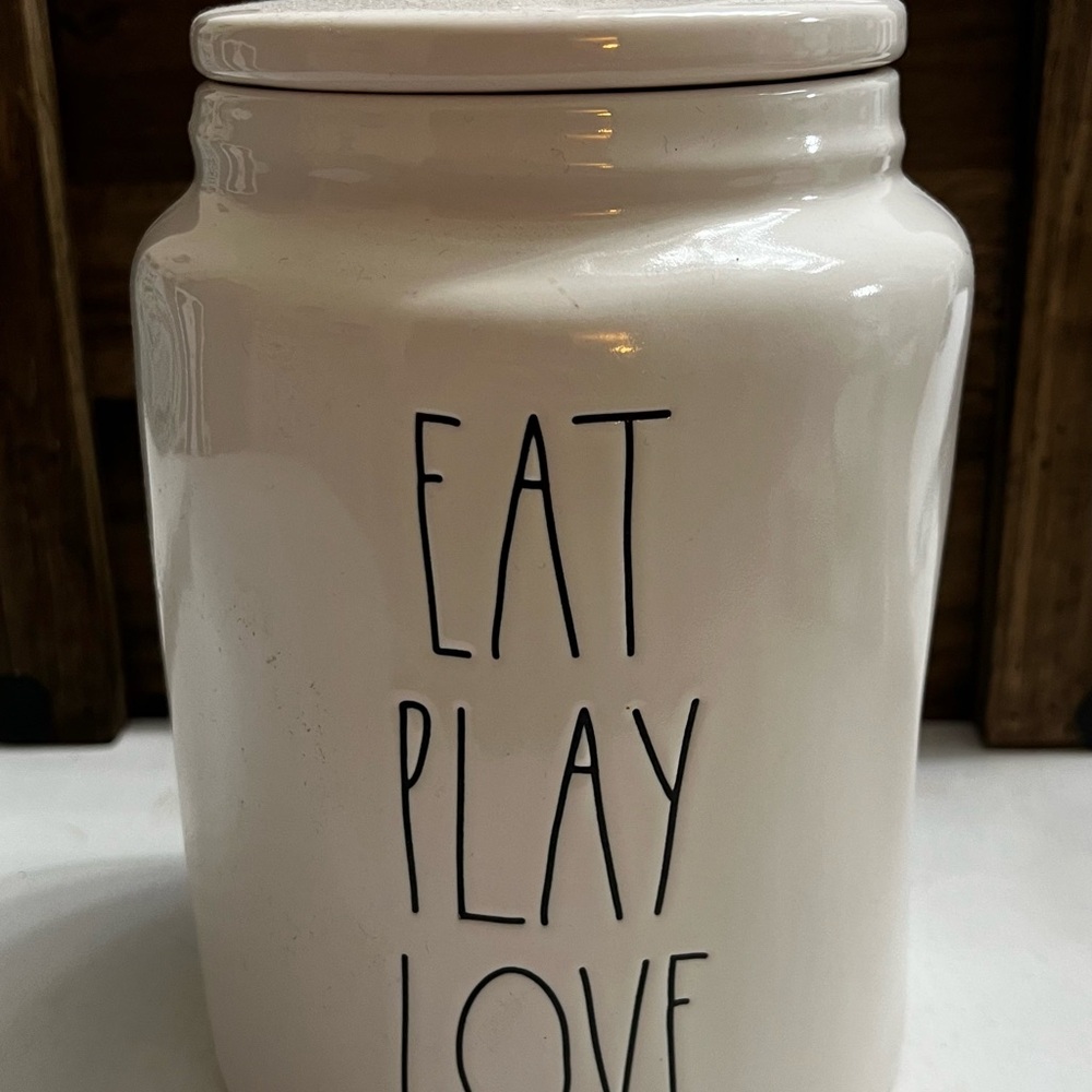 Rae Dunn White 'Eat Play Love' Canister